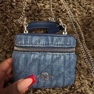 Coach Denim Quilted Mini Bag with Silver Accents